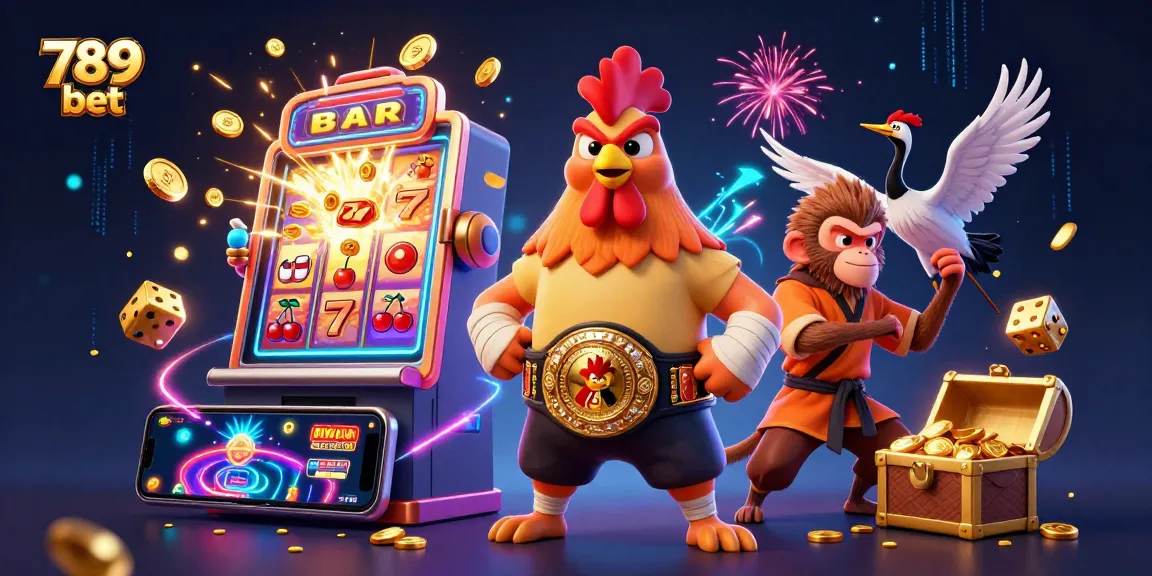 Experience thrilling games with 789 bet in this vibrant, energetic casino illustration.