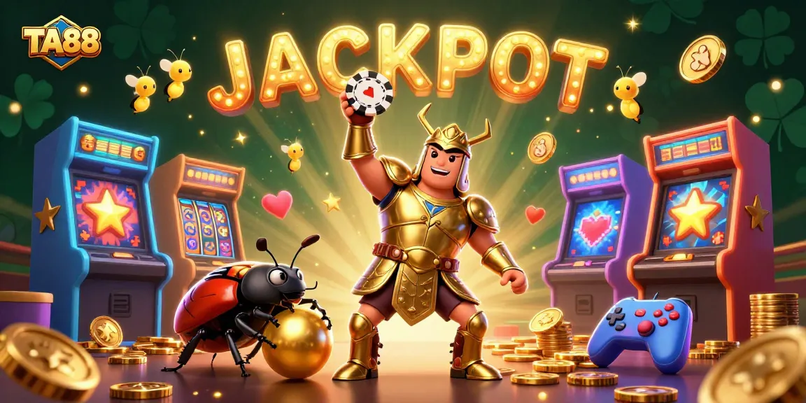 Play big with TA88 in this vibrant illustration featuring animated casino elements.