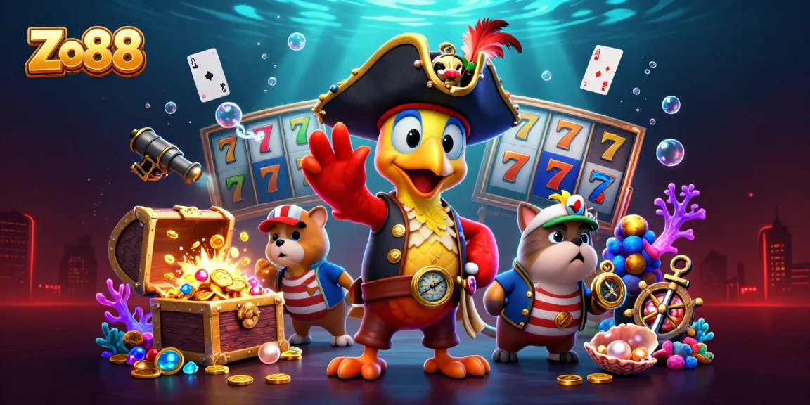 Experience thrilling gameplay with Zo88's vibrant 3D cartoon representation featuring pirate-themed slots and gaming action.