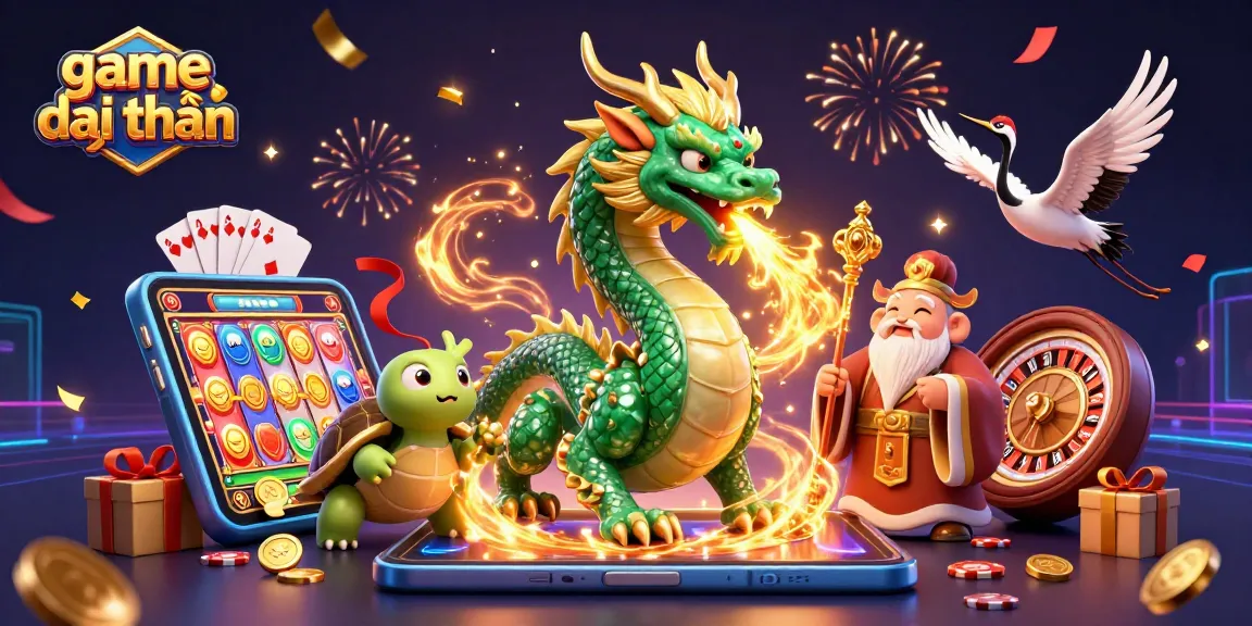 Engage in game đổi thưởng with an emerald dragon and wise turtle in a vibrant casino setting.