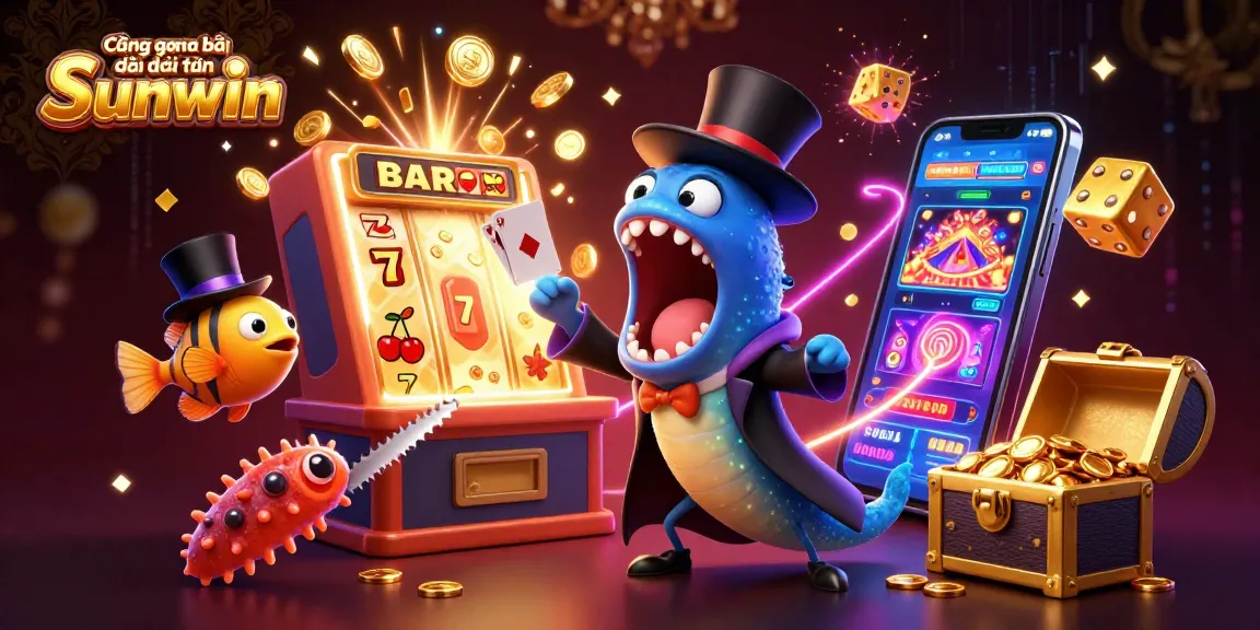 Cổng game bài đổi thưởng Sunwin showcases vibrant 3D illustration of sea creatures in a magical casino scene, captivating players with excitement.