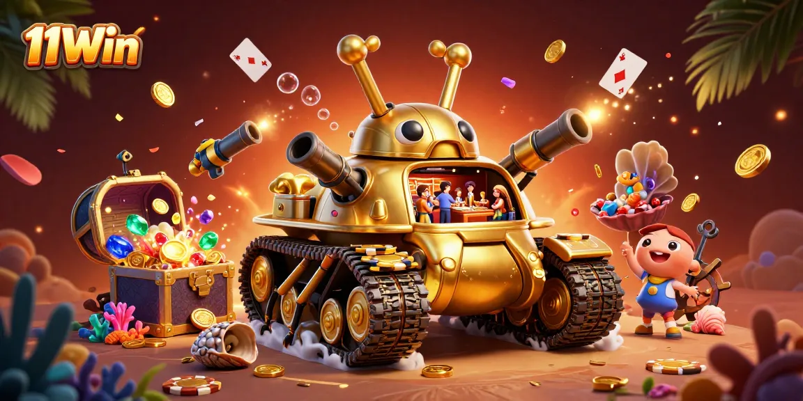 Win big with 11Win in this vibrant 3D scene showcasing an exciting casino adventure.