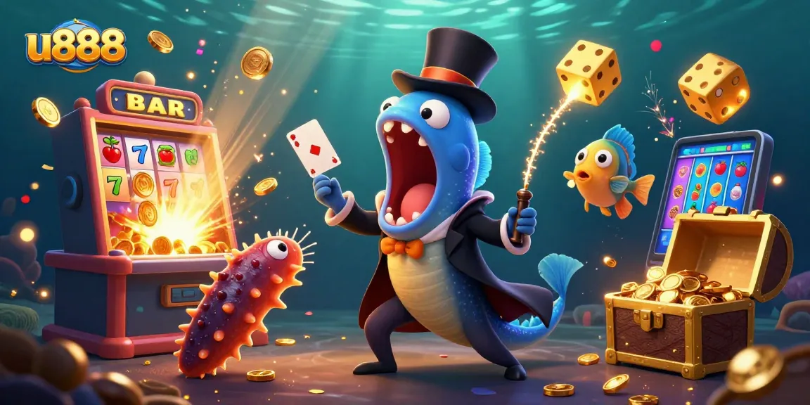 Experience the thrilling wins at u888 with an enchanting 3D underwater casino scene.