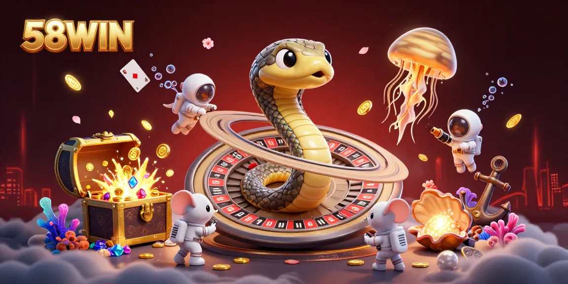 Experience the thrill of 58WIN with astronaut mice betting on a cosmic roulette wheel.