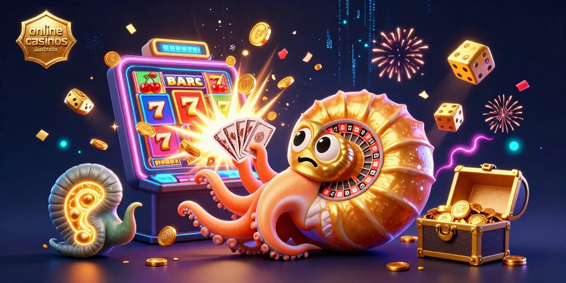 Experience online casinos australia with a vibrant 3D illustration showcasing dynamic casino elements and a giant nautilus character.