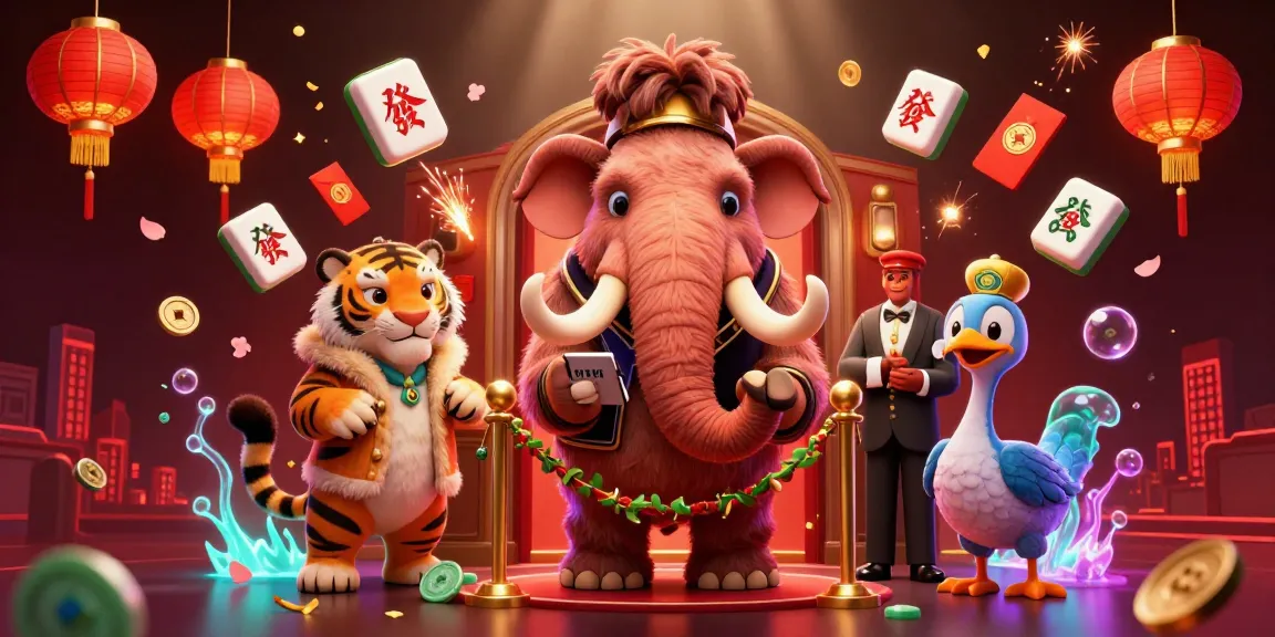 Experience the vibrant world of 3WIN with a cartoon mammoth bouncer, saber-tooth guest, and dodo doorman surrounded by gaming riches.